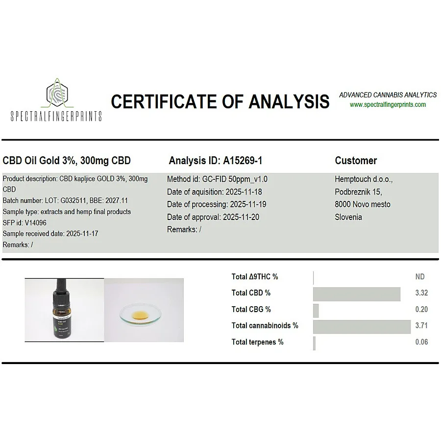 CBD kapljice Gold 300 mg CBD 10 ml (3 %)